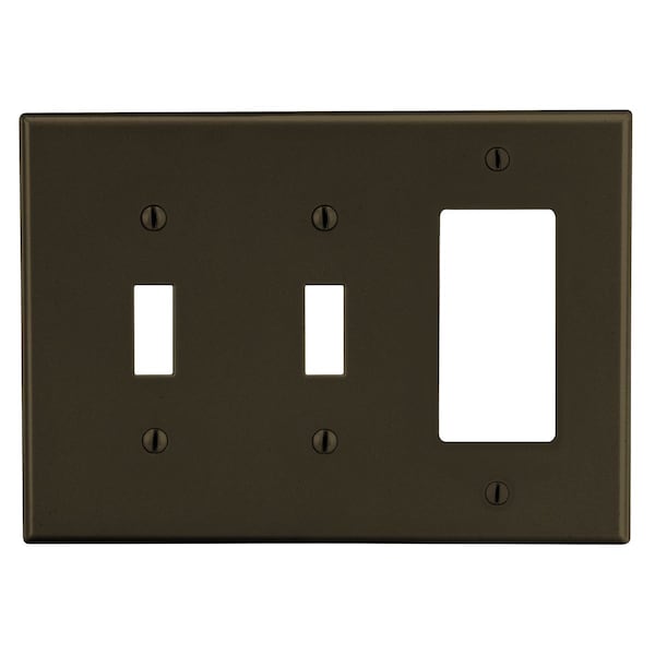 Hubbell Wiring Device-Kellems Wallplate, 3-Gang, 2) Toggle 1) Decorator, Brown P226 - main